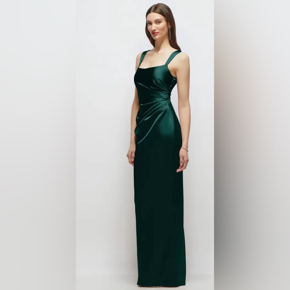 After Six Square Neck Satin Charmeuse Cloumn Dark Ever Green Dress